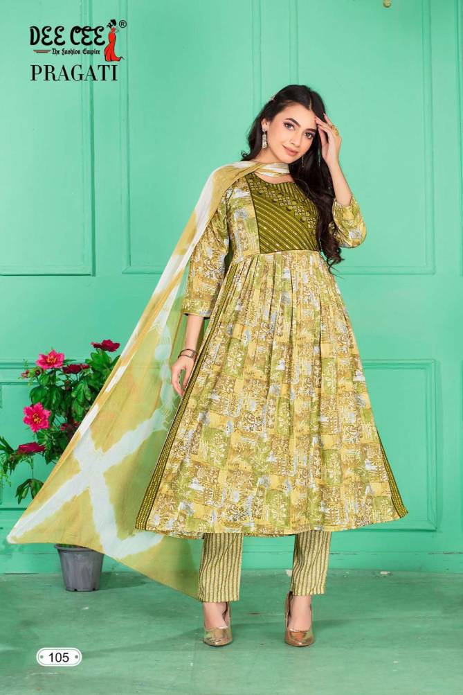 Pragati By Deecee Printed Naira Cut Kurti With Bottom Dupatta Wholesale Clothing Suppliers In India
